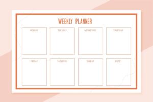 A minimalistic weekly planner template with sections for each day of the week and a notes area at the bottom.